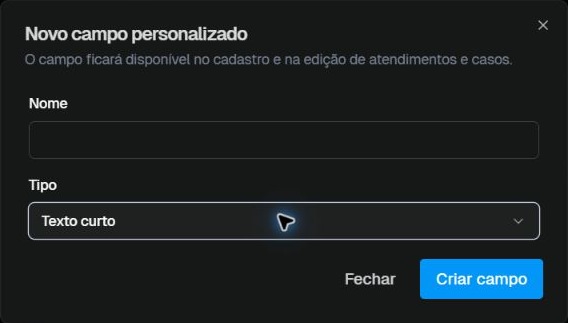 Formulário real de campo personalizado de atendimentos e casos