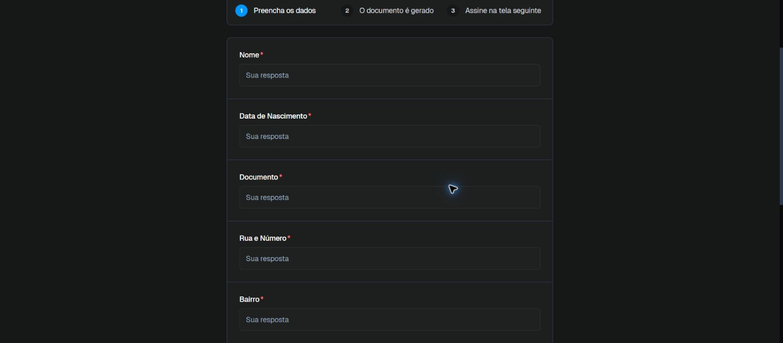 Formulário real visto pelo cliente, sem dados preenchidos