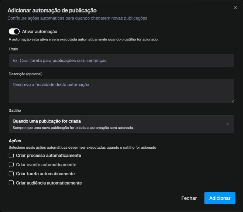 Formulário real de automação de publicação