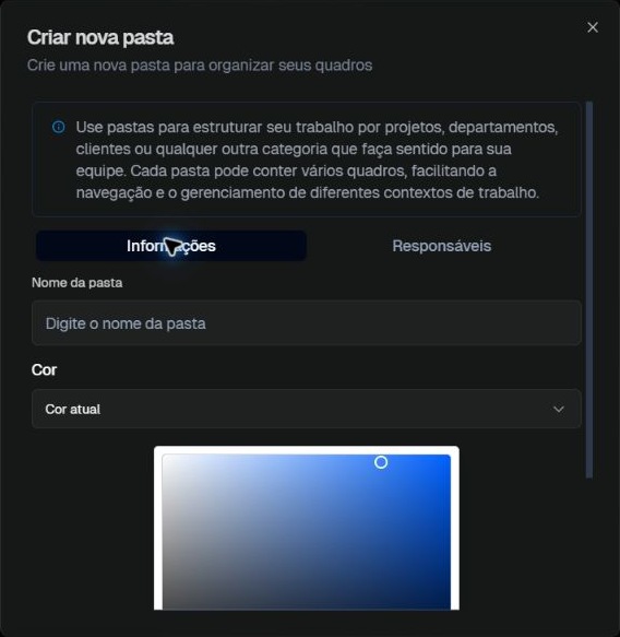 Nome e cor no formulário de nova pasta
