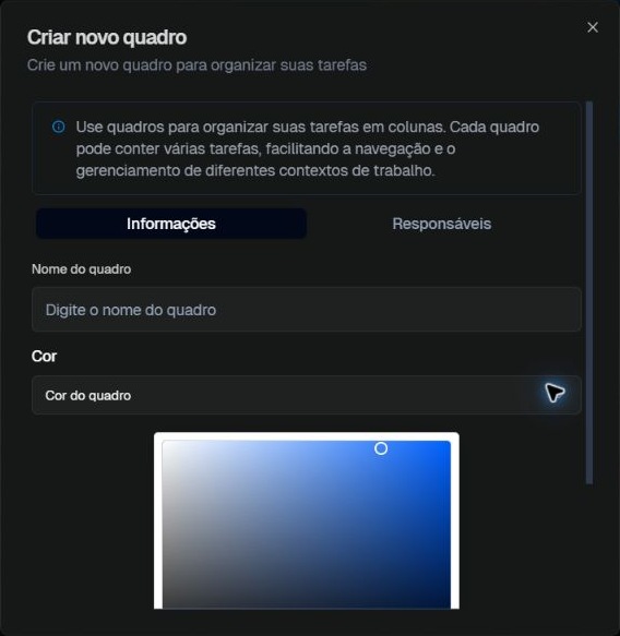Formulário para criar um quadro de tarefas