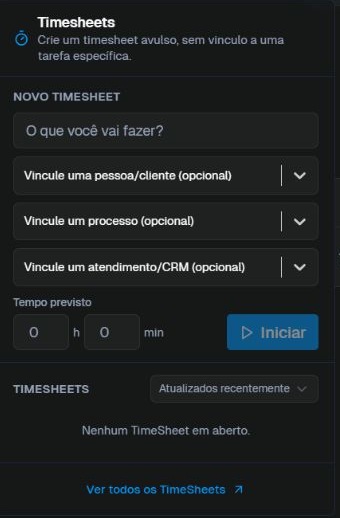 Painel para iniciar um Timesheet com vínculos opcionais